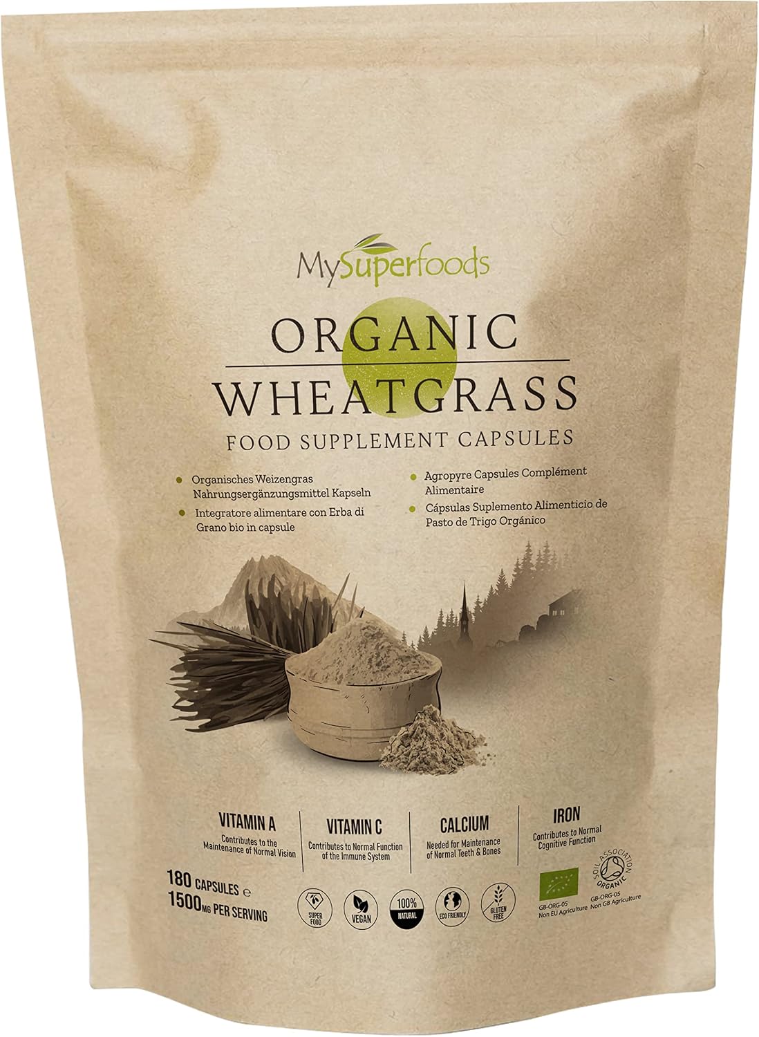 Wheatgrass Capsules | Organic | 1500mg per Serving | 180 Capsules | High Chlorophyll Content | MySuperfoods