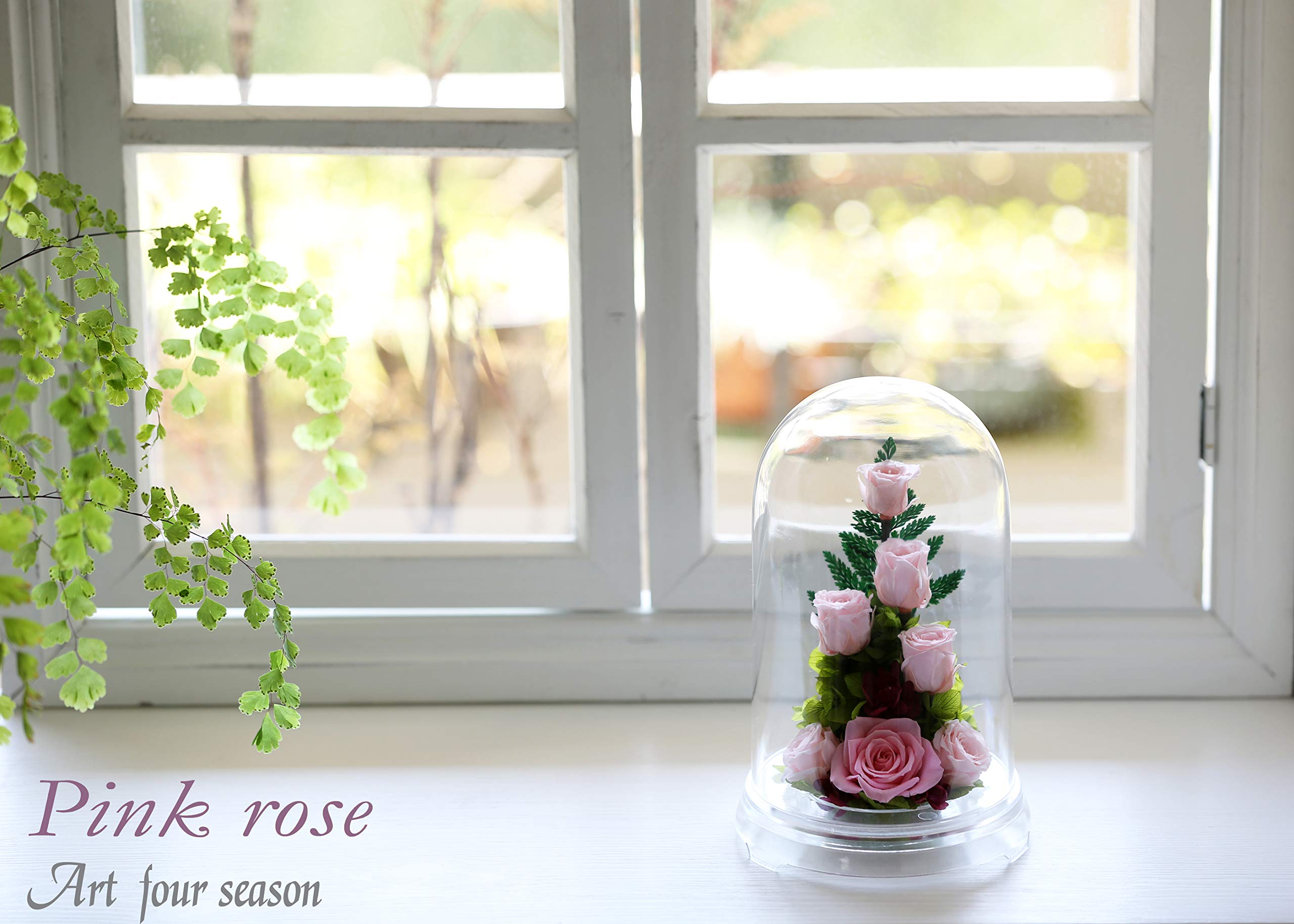 プリザーブドフラワーピンク＆グリーン バスケットカゴアレンジ