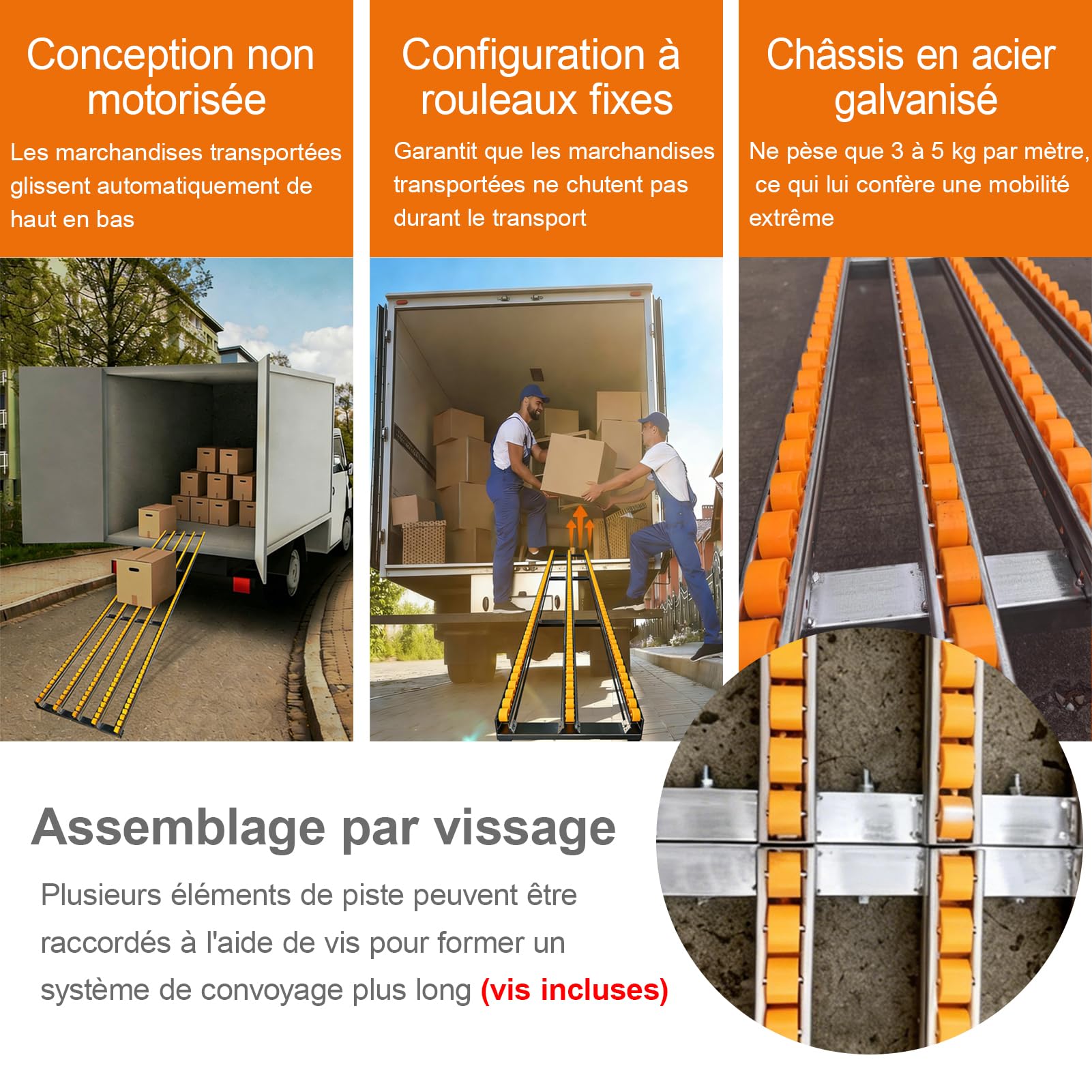 HJZALMI Convoyeur à rouleaux gravitaire léger et non motorisé, 50x100cm | Rouleau de convoyeur, adapté à la manutention en entrepôt et lignes seaux, rouleaux plastique ABS, conception épissable