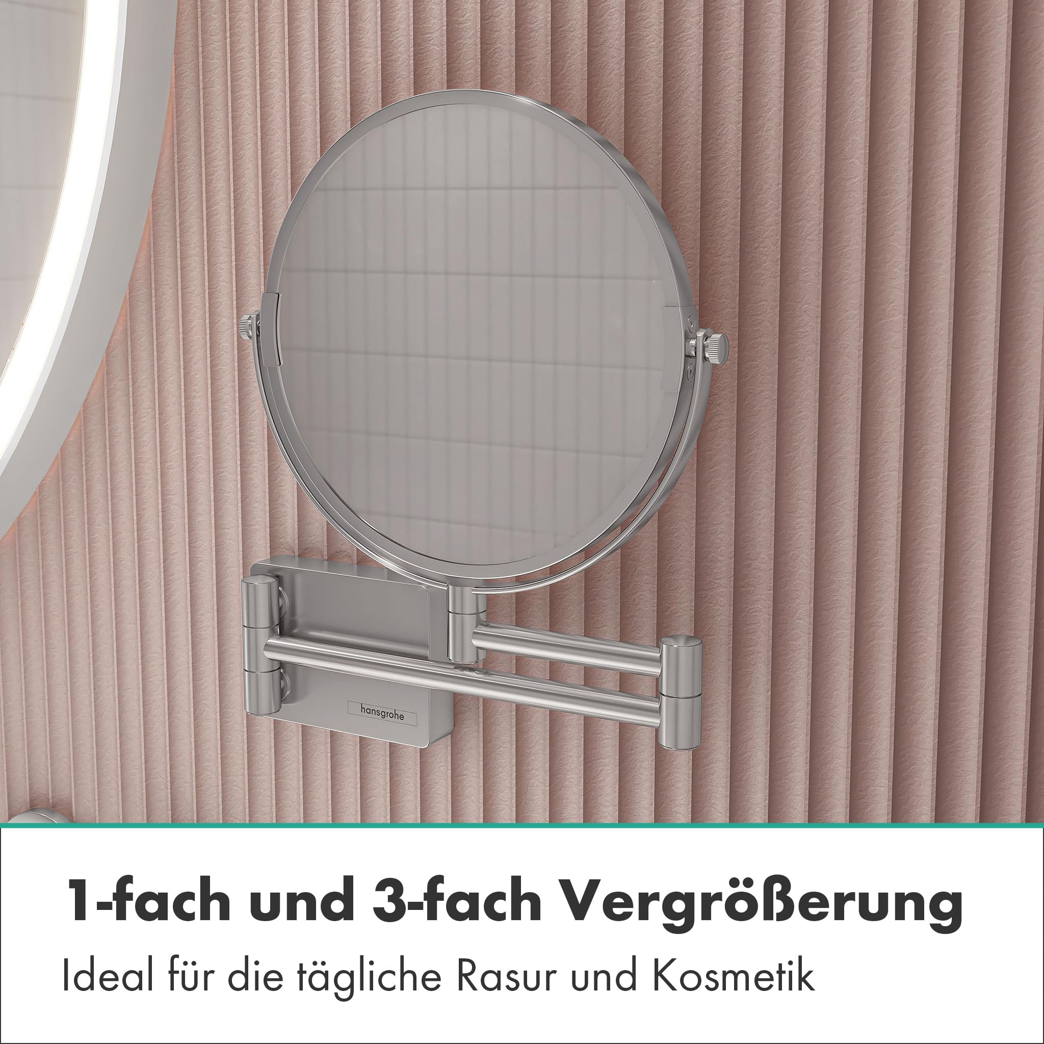 hansgrohe Addstoris - Kosmetikspiegel, Schminkspiegel, Rasierspiegel mit 3-fach Vergrößerung, Badezimmer Zubehör, Chrom, 41791000
