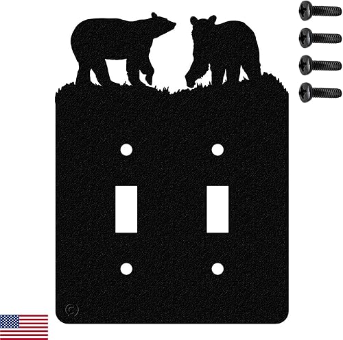 Bear - Placa de pared para interruptor de luz de palanca doble (palanca doble, negro) - Fabricado en Estados Unidos