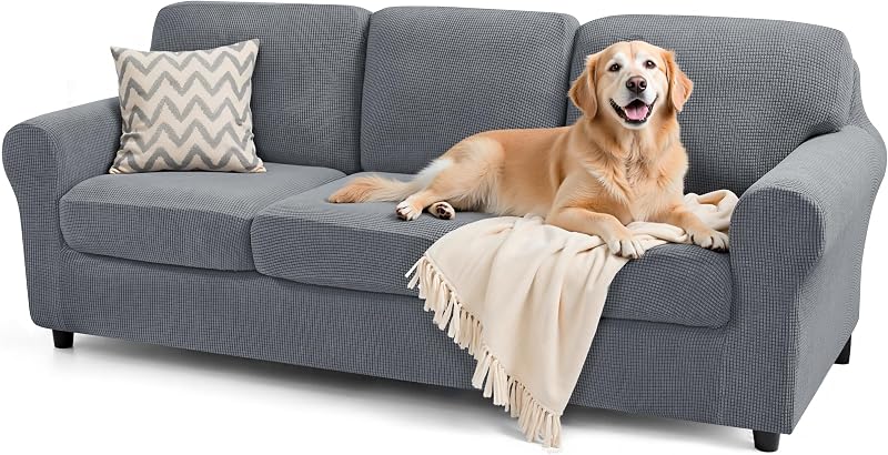 SUBRTEX 7 Pieces Stretch Sofa Slipcover Sets Couch Cover Sets Backrest Cushion Covers Furniture Protector Collection Set for Oversize Sofa Loveseat Chair Slip Covers(Large, Light Gray)
