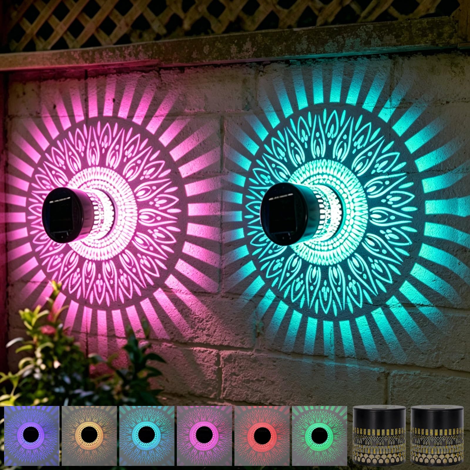 Solar Mandala Wandleuchte,2 Stück Solarlampen für Außen Garten,Decorative Solar Mandala Lights,Solars-Mandalas-Lichter,Mandalas Solars Lights,für Gartenpfosten,Terrasse,Hinterhof,Dekoration