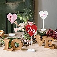 Vista 6 de 3 piezas de decoración de mesa de madera en forma de corazón para el día de San Valentín con base adornos de corazón para el día de San Valentín