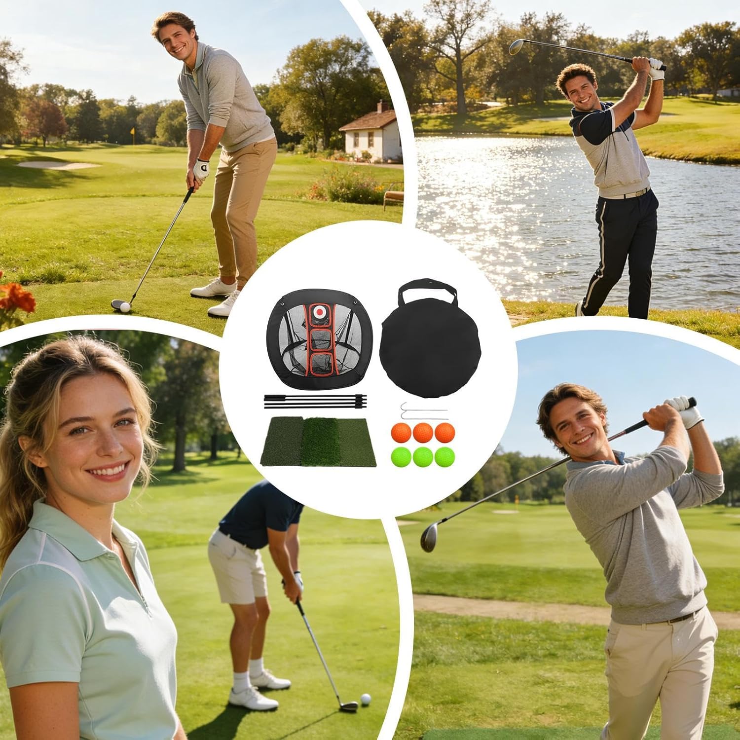 Nylon Chipping Net - Foldable Golf Practice, Portable Nets with Storage Bag for, Hitting Swing Practice Indoor Outdoor Backyard, Golfers Kids Beginners, Easy-Setup Training Tool