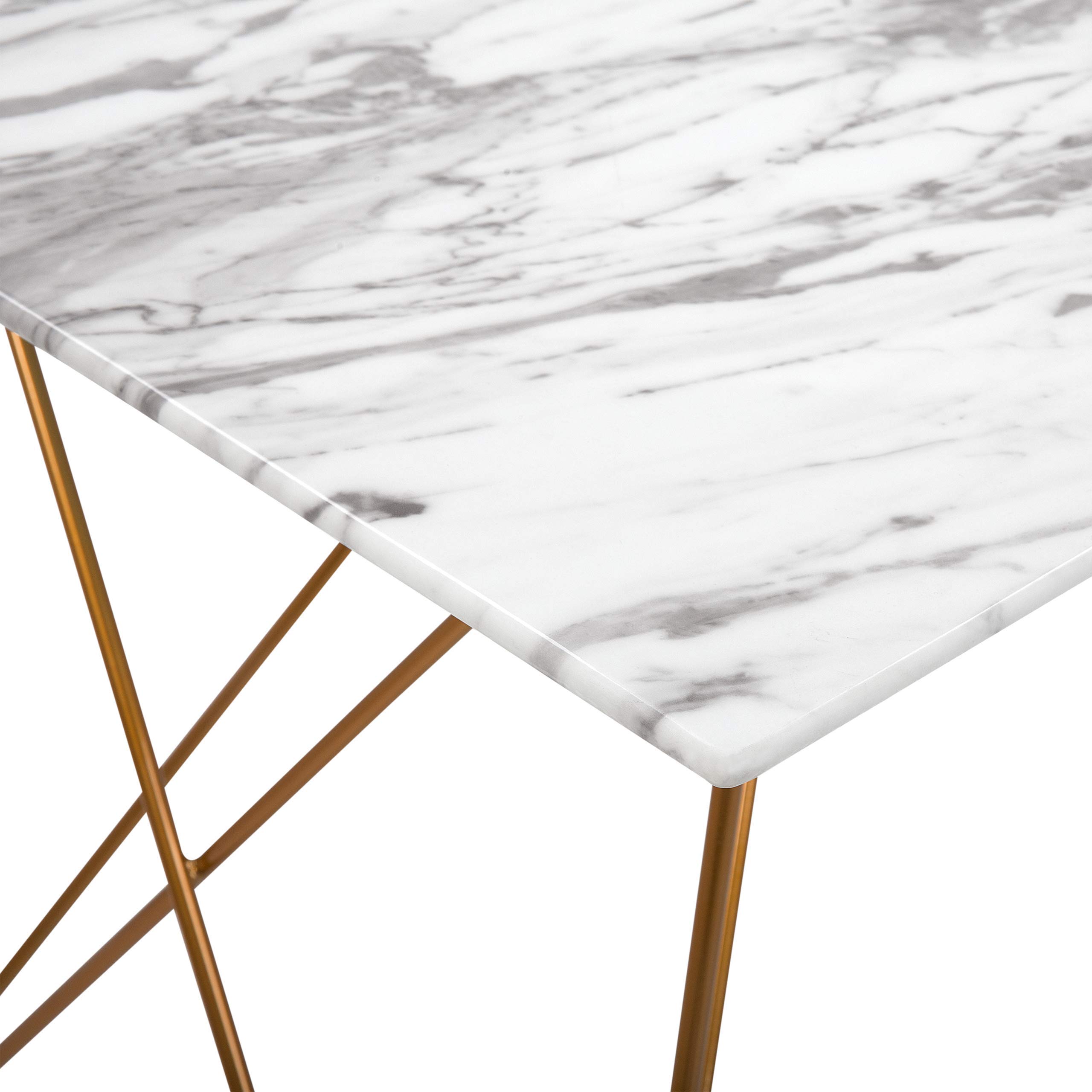 Table à Manger 140 x 80 cm Plateau Effet Marbre en Verre et Pieds Dorés en Métal de Style Glamour pour Intérieur de Style Rétro ou Moderne Beliani