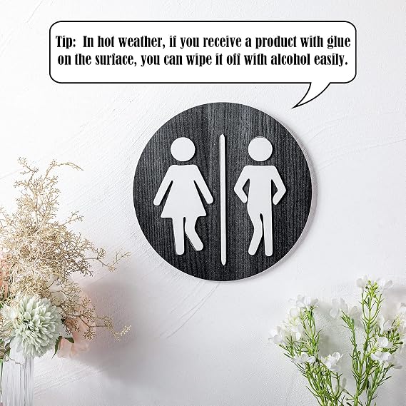 Jetec Wooden Restroom Sign Unisex Men Women Bathroom Wall, Black
