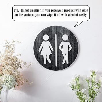 Jetec Wooden Restroom Sign Unisex Men Women Bathroom Wall, Black