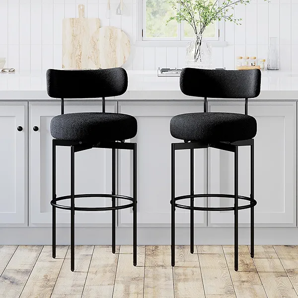STHOUYN Counter Height Bar Stools Set of 2, Black Swivel Bar Stools with Back, Modren Kitchen Island Chairs (1, Black)