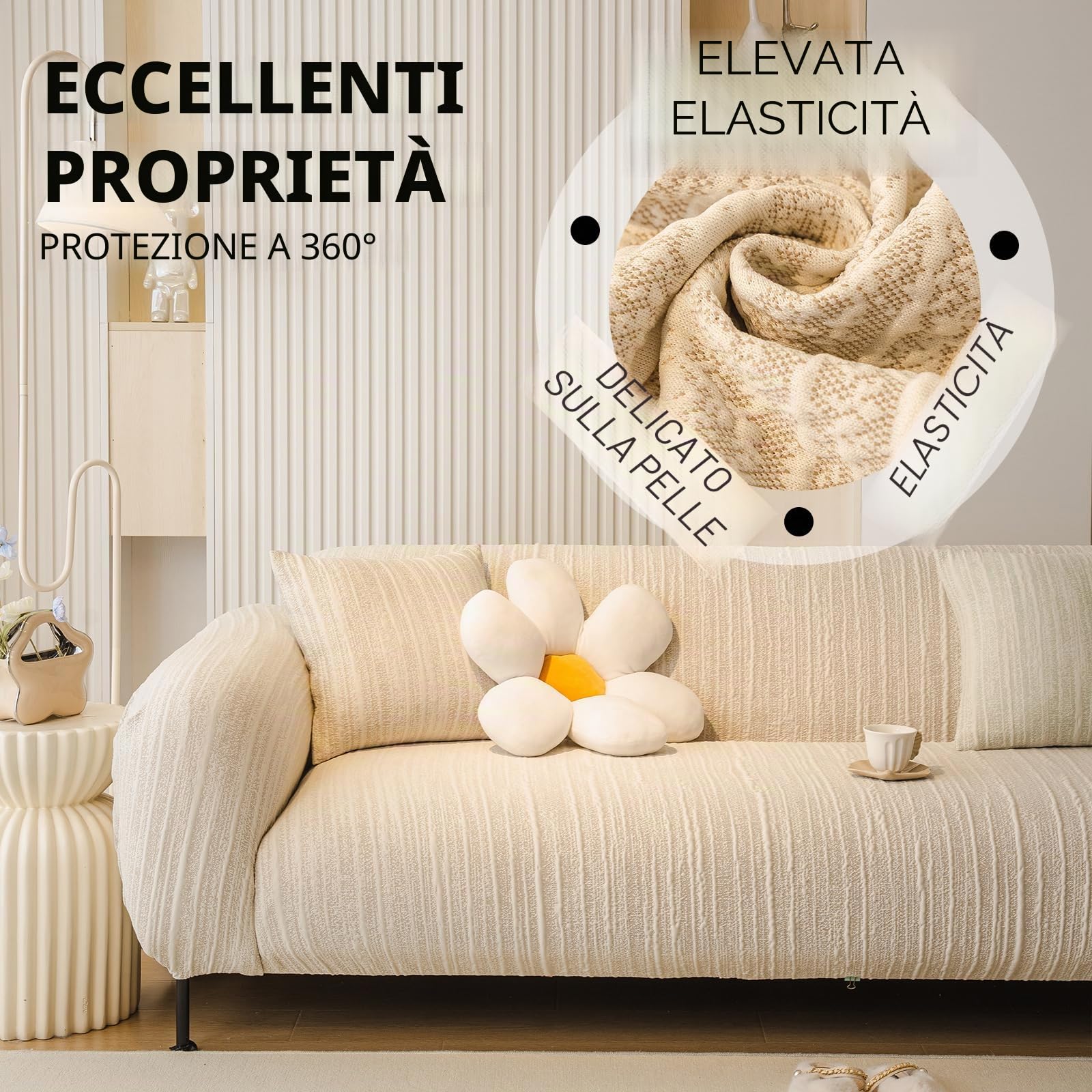 Copridivano 3 Posti con Braccioli, Copridivano Antigraffio Gatto, Copri Divano Elasticizzato Elastico, Universale Sofa Cover Antimacchia Lavabile Antiscivolo (3 Seduta, Beige)
