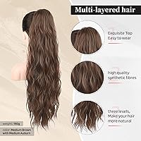 Vista 44 de FLUFYMOOZ Extensión de cola de caballo, 22 pulgadas, extensiones de cabello sintético ondulado largo y rizado para mujer