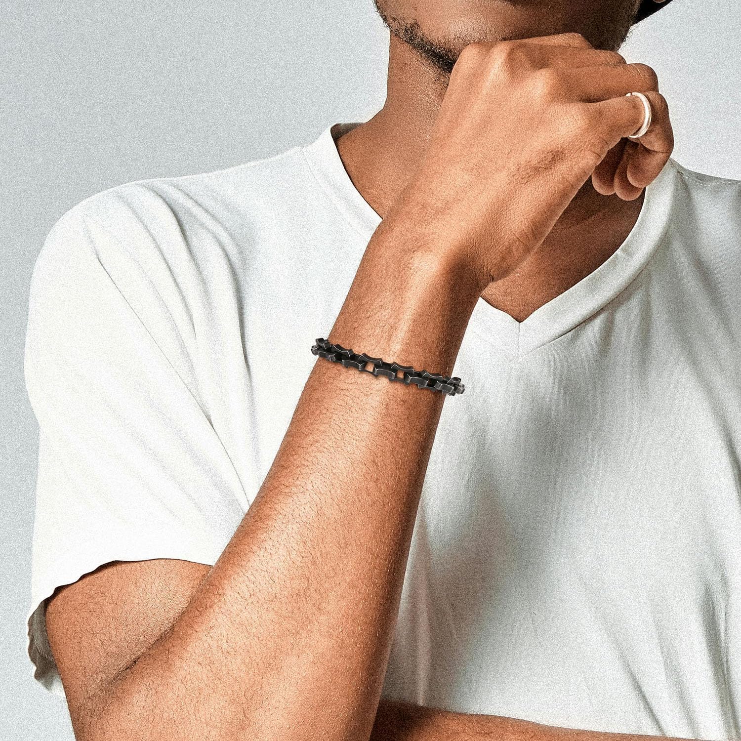 HZMAN 8.5In Link Bracelet for Men, 10mm Width, Retro Stainless Steel Wrist Bracelets - Image 2