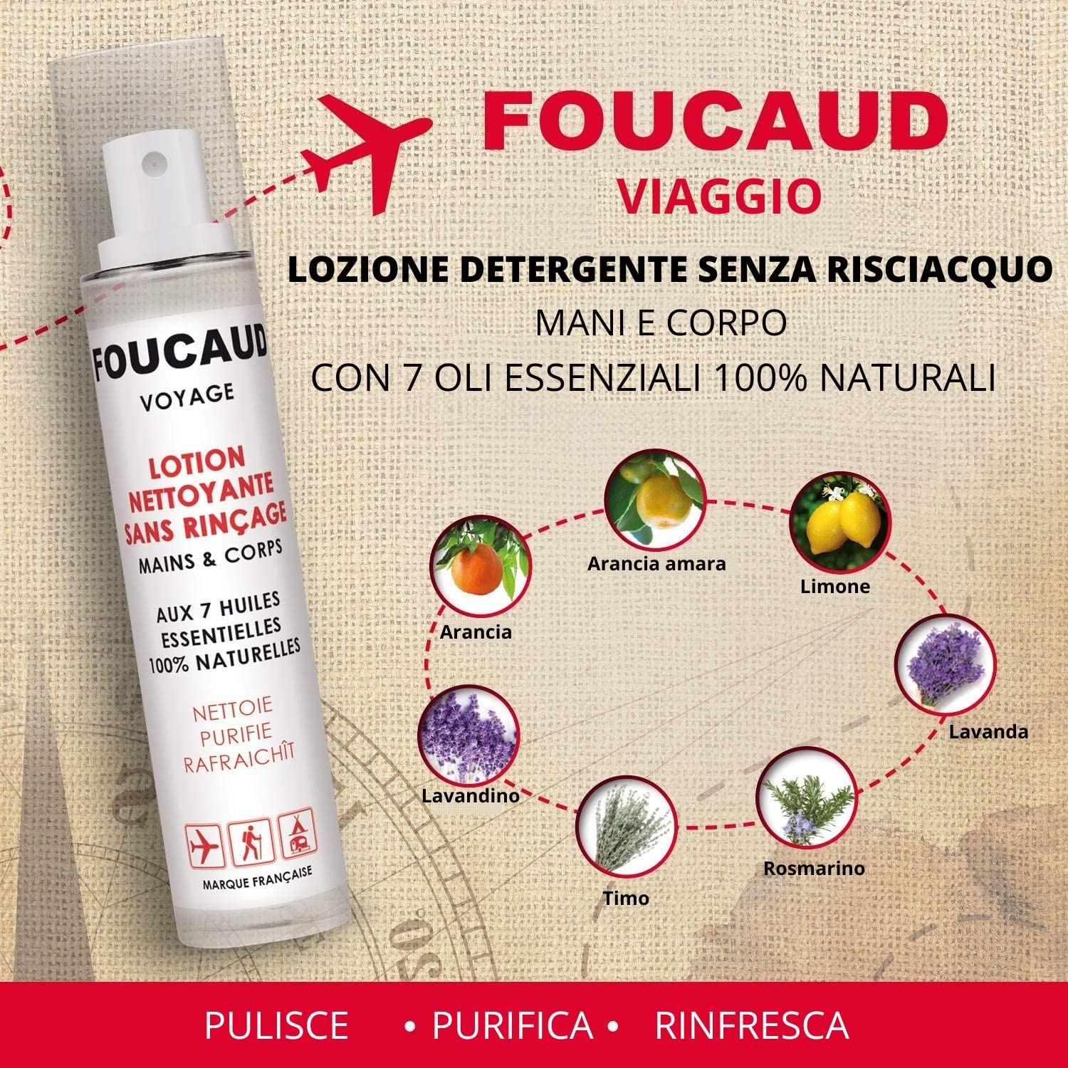 FOUCAUD FRICTION VOYAGE, 12 Flaconi Spray 50 ml, Da Portare con Te, Formato Viaggio, Lozione Dentergente, Igiene, Acqua Micellare, Senza Risciaquo, Mani e Corpo, Concentrato di Oli Essenziali, Foucaud