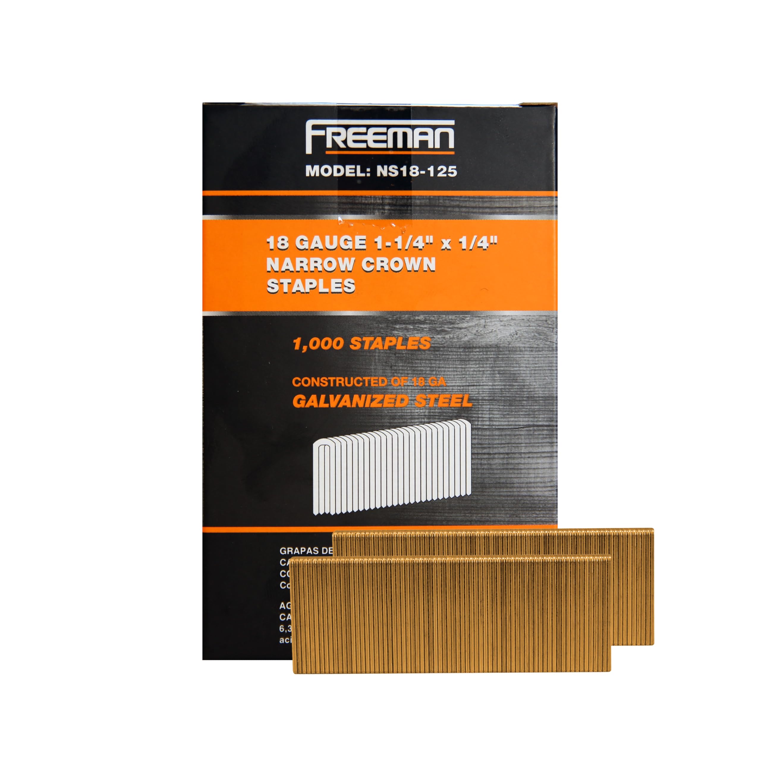 Freeman 18-Gauge 1-1/4" Glue Collated Galvanized Narrow Crown Staples – 1,000 Count – Chisel Point, 1/4" Narrow Crown for Trim, Upholstery & Crafts