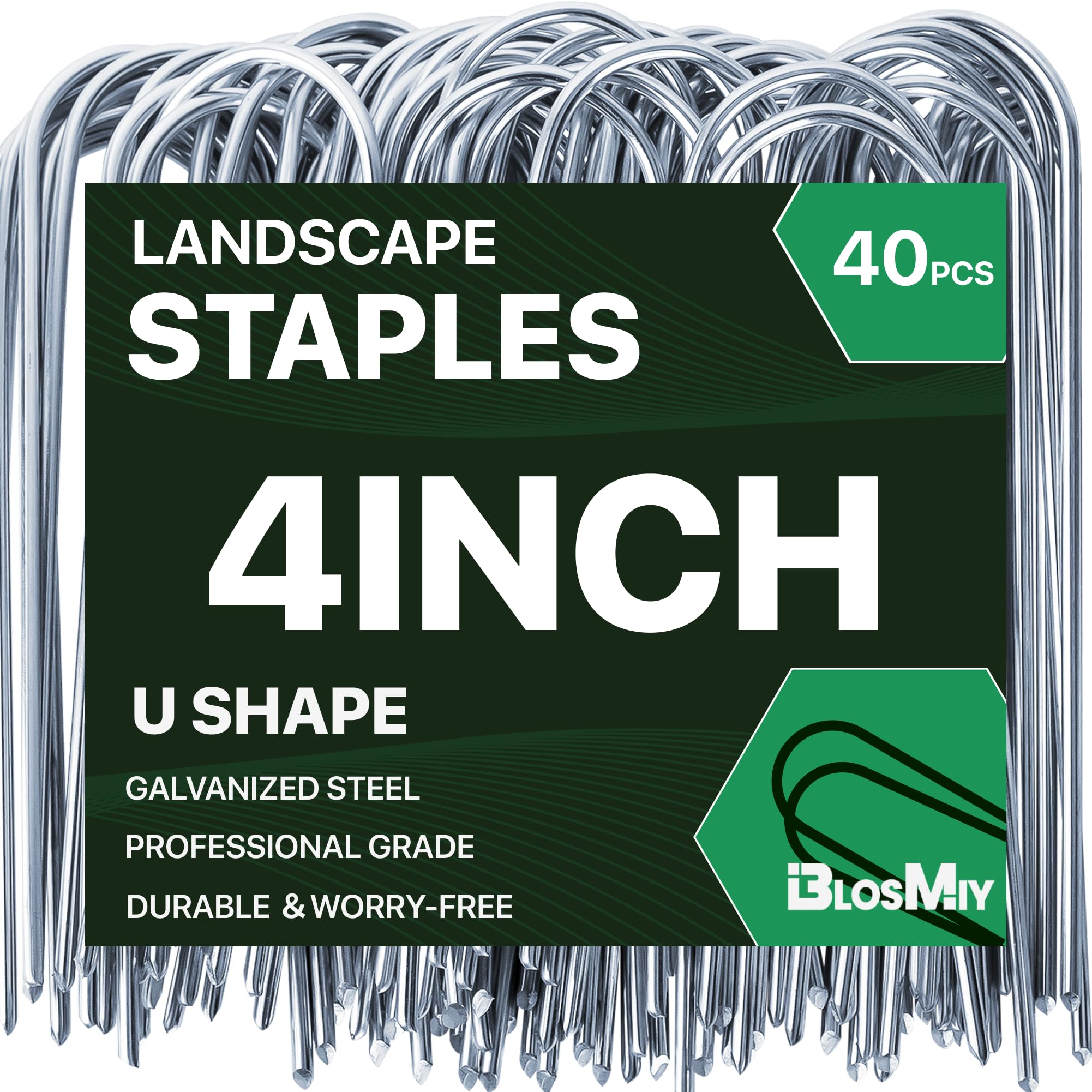 Graffette da giardino a forma di U da 10,2 cm, confezione da 40 picchetti per irrigazione da 11 gauge, zincati, picchetti da giardino in tessuto per tubi a goccia, per decorazioni esterne