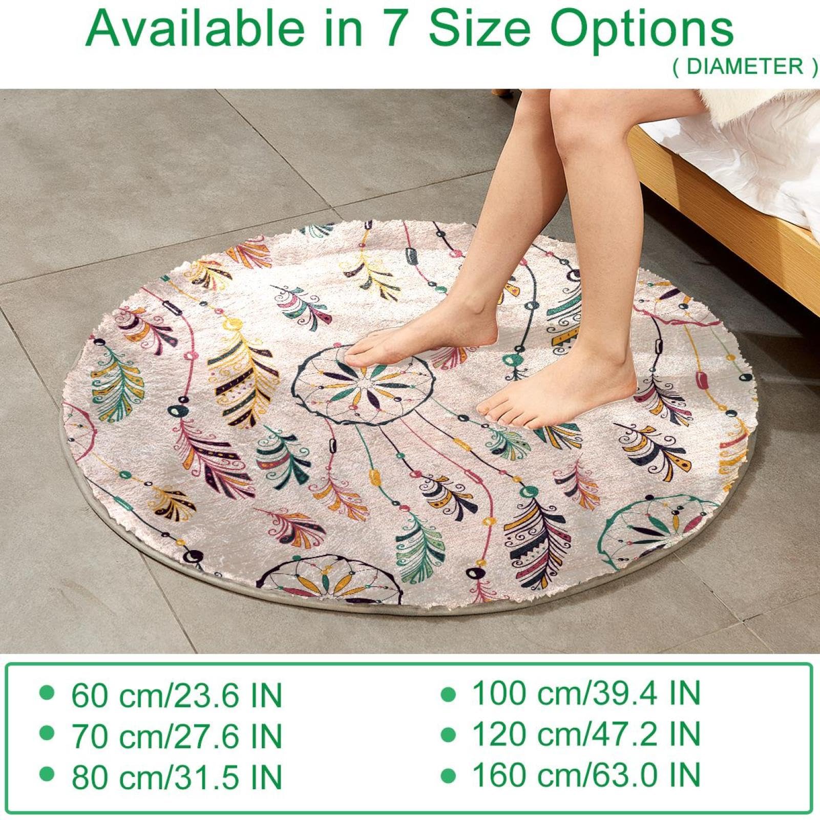 Flauschiger, weicher Teppich für Wohnzimmer, Schlafzimmer, Traumfänger, Feder, rutschfest, zottelig, waschbar, Teppich für Schlafzimmer, Spielbereich, Kinderzimmer, dekorativ, 80 cm