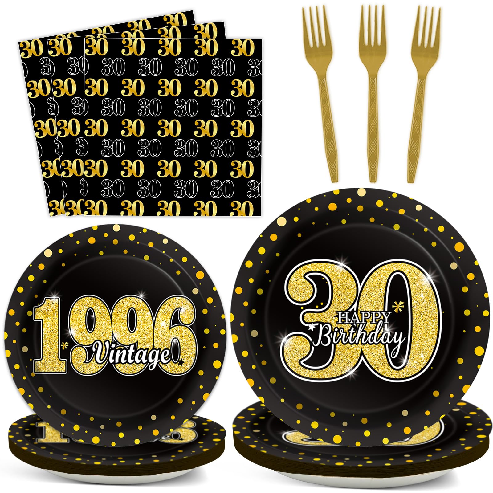 96PCS 30th Birthday Party Decorations Vintage 1996 Paper Plates Napkins