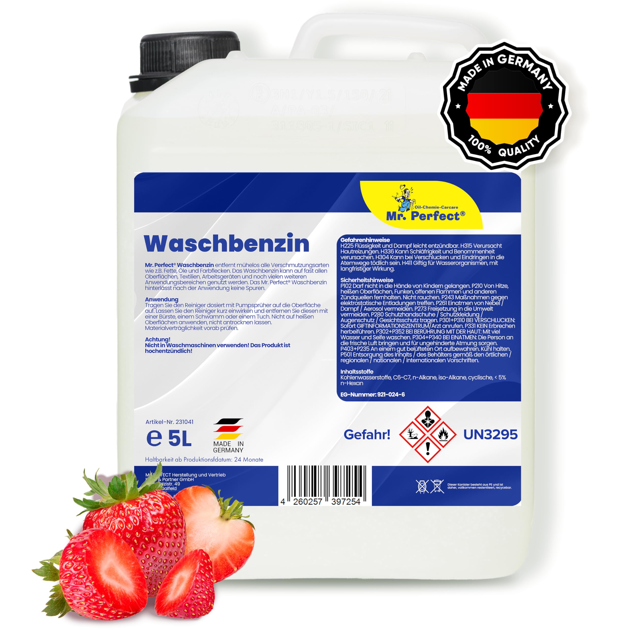 Mr. Perfect® - Waschbenzin 5L - Lösungsmittel für Fleckentfernung auf Textil, Kunststoff, Oberflächen & Arbeitsgeräten - Waschbenzin Reinigungsbenzin - Benzin Reiniger