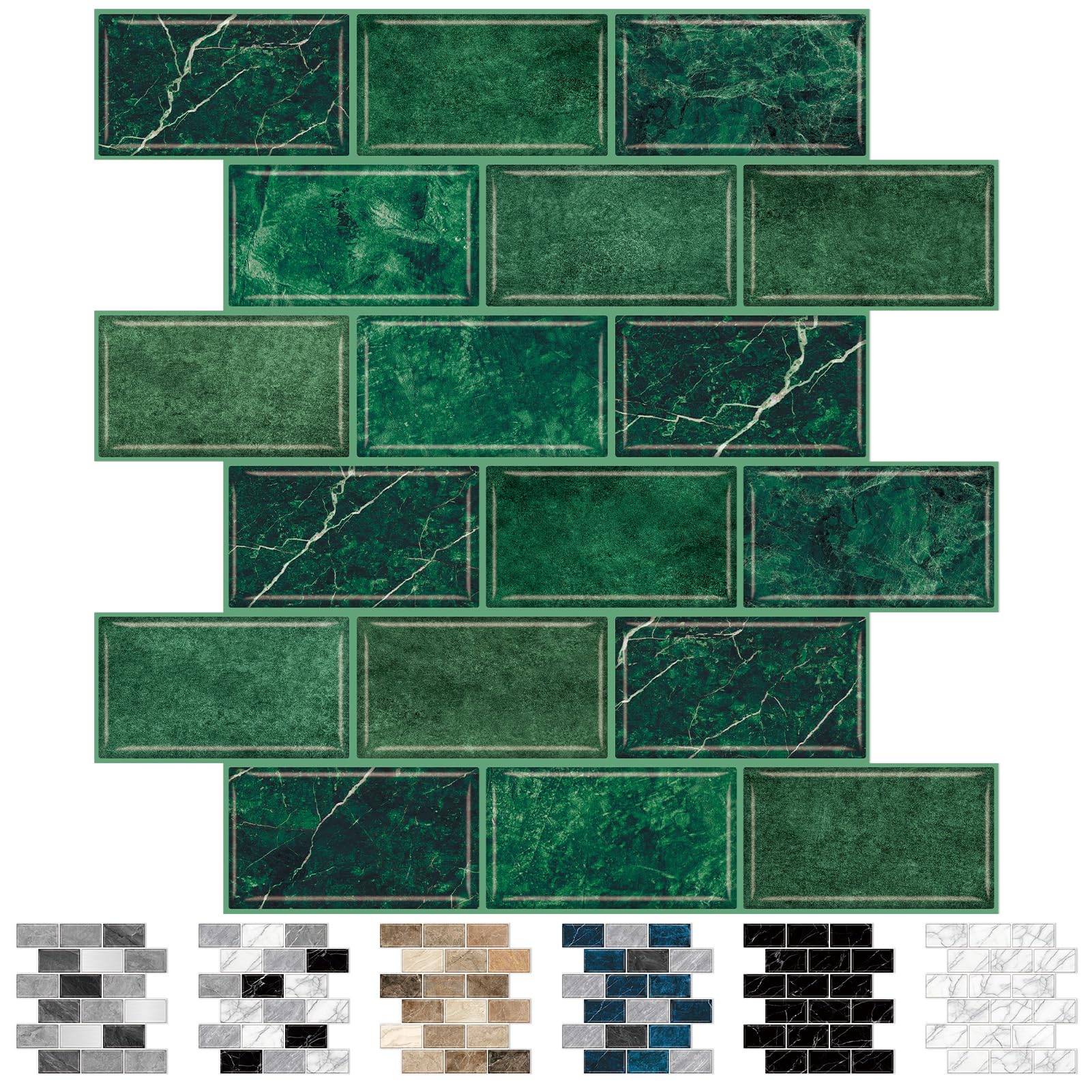 URCOLOR 10 Sheets Peel and Stick Wall Tiles Stickers, Self Adhesive Wall Tiles for Kitchen Bathroom, 30.5x30.5cm Splashback Green