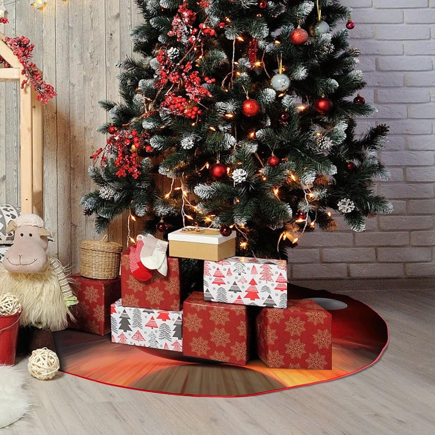 Christmas Tree Skirt Large Tree Skirts Bowling Ball Xmas Tree Skirt Christmas Decoration Christmas Tree Mat for Indoor Outdoor Holiday Party Xmas Tree Decor