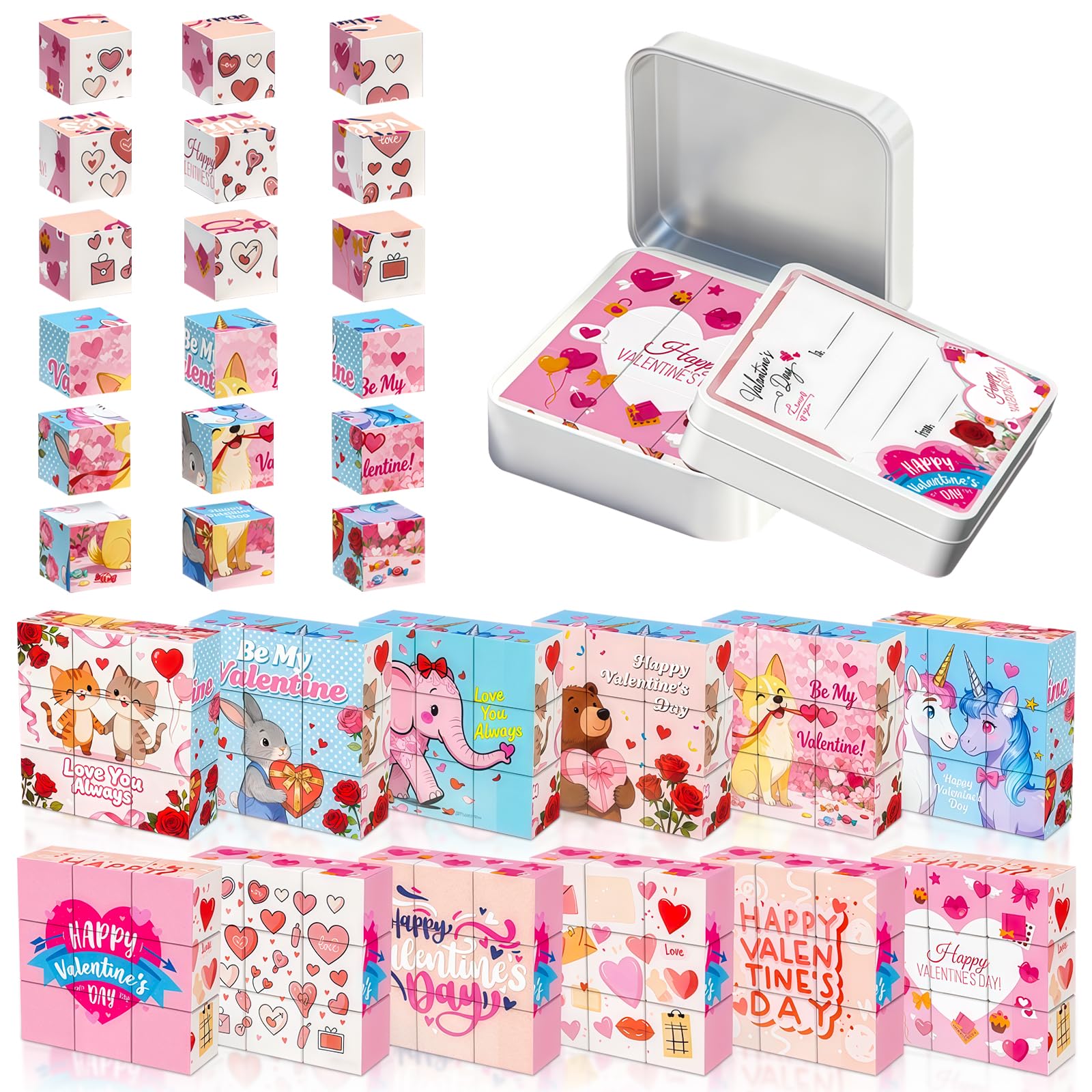 2 Pack Magnetic Cubes, Magnetic Cubes Travel Toys, Comes with DIY Greeting Cover, Party Favors, School Supplies, Boys and Girls Exchange Valentine's