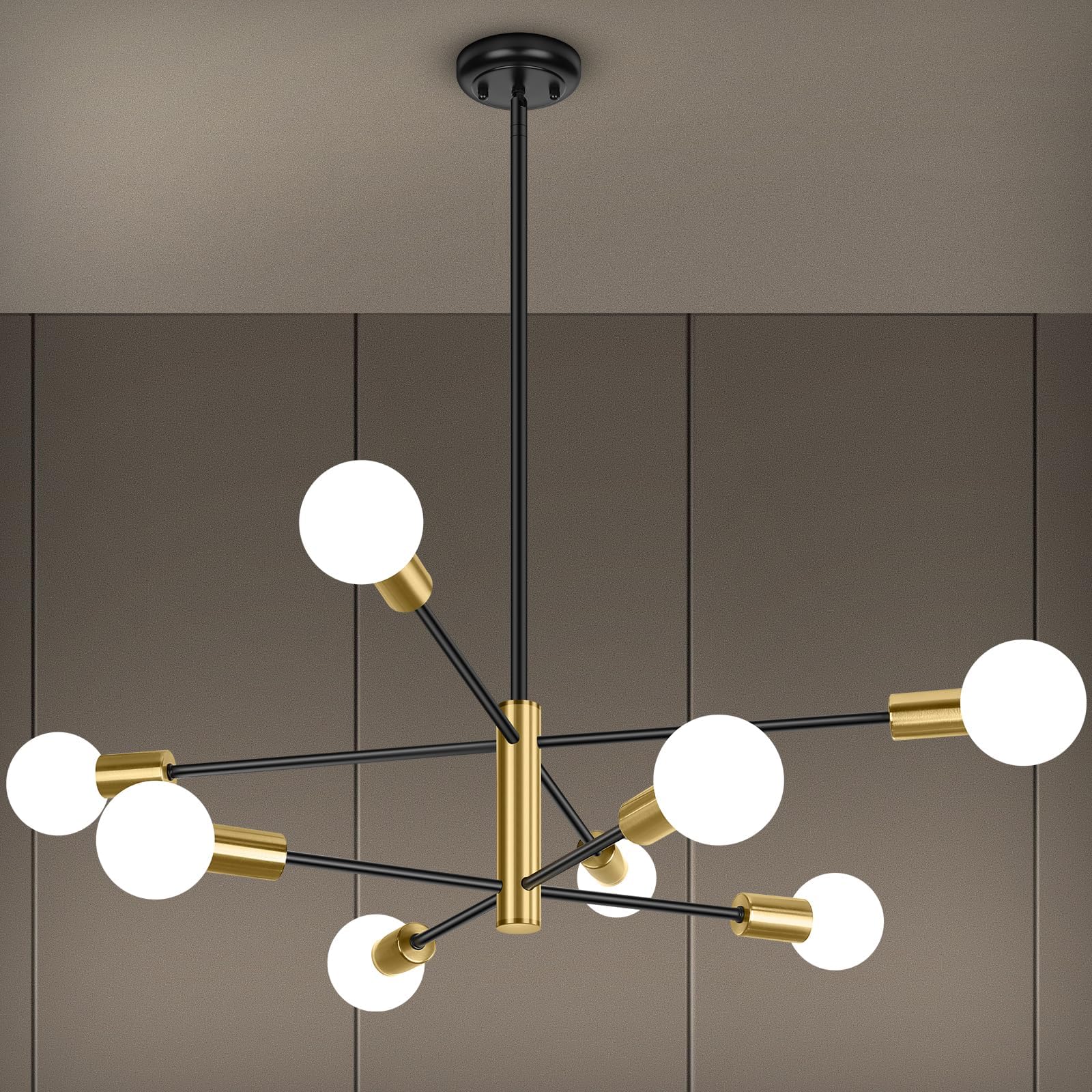 BesLowe 8-Light Modern Sputnik Chandelier, Mid Century Black & Gold ...
