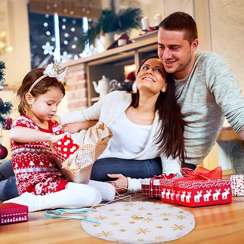 Miniatura 6 de Skylety Mini falda para árbol de Navidad, de piel sintética, con copos de nieve dorados, con lentejuelas bordadas, para Navidad, fiestas, decoración