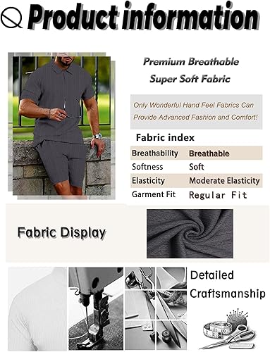 Miniatura 6 de JoZorro Conjunto de camisa polo y pantalones cortos para hombre, conjunto de chándal a la moda, casual, de verano, 2 piezas para hombre