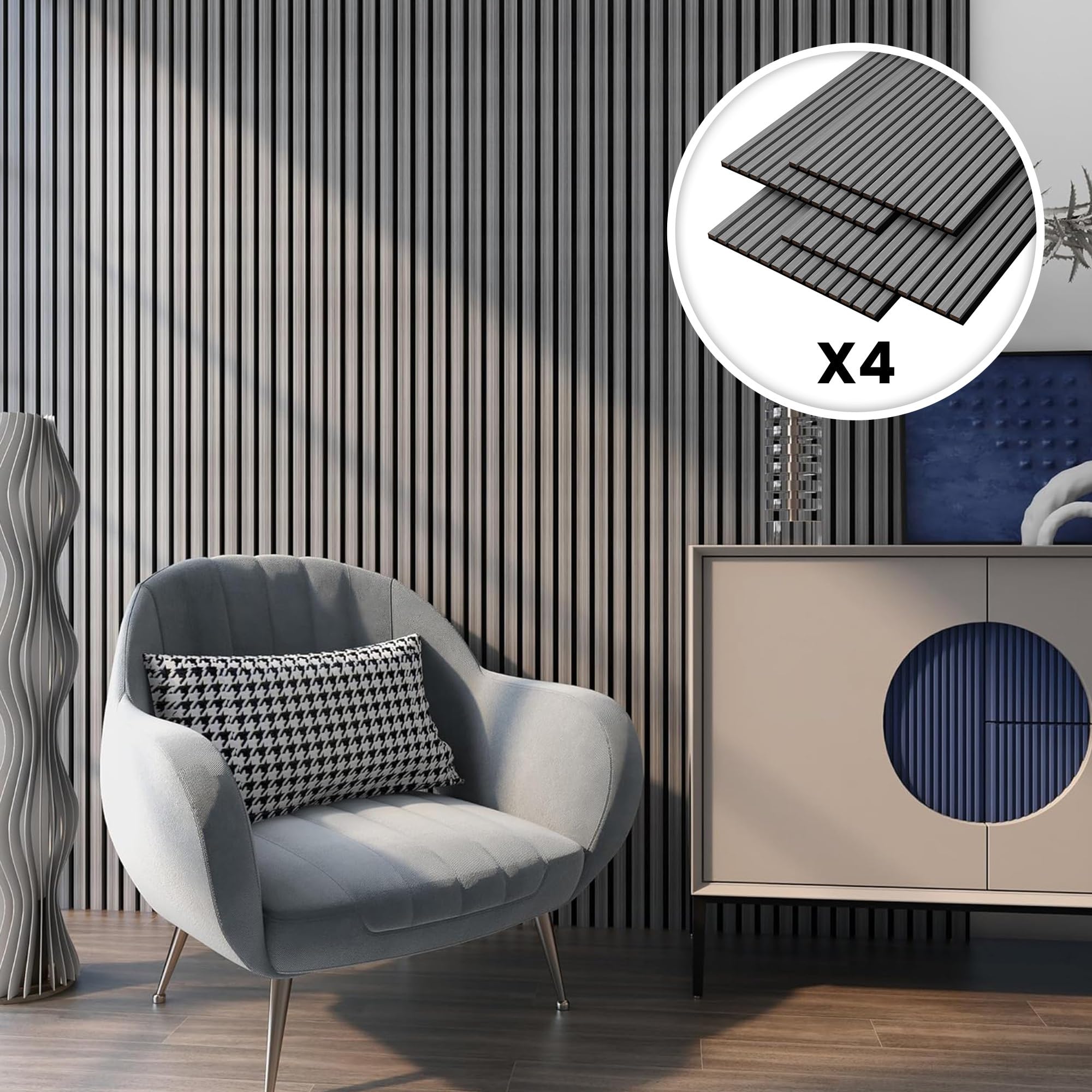 Set 4 Pannelli Fonoassorbenti Fibra Panels 60x60cm - Legno Rovere Sbiancato E Feltro, Made In Italy - Foto 12