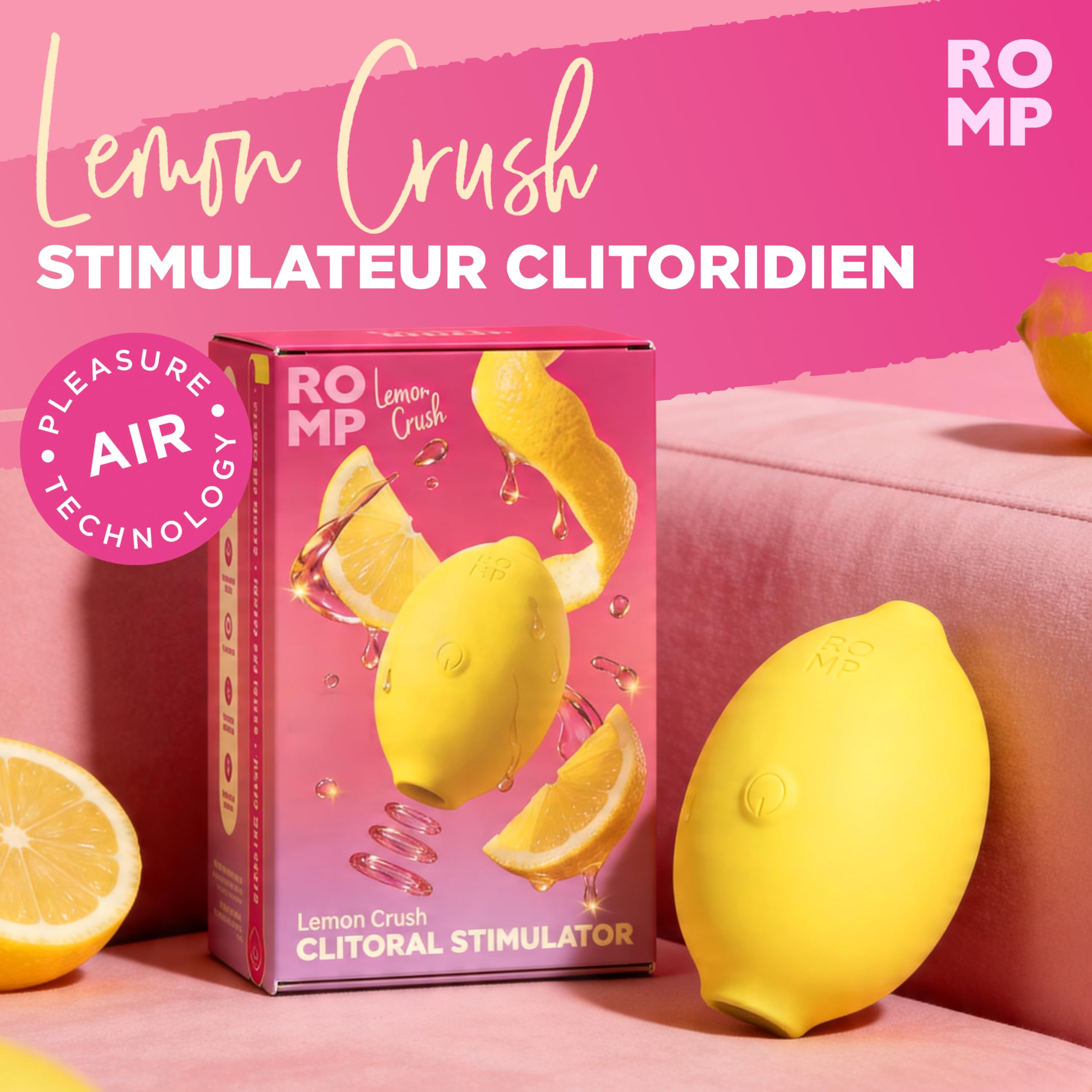 ROMP Vibromasseur Lemon pour femme Stimulateur clitoridien à succion | 10 modes Sextoy effet aspiration en forme de citron Masseur intime pour le plaisir féminin Jouet adulte discret
