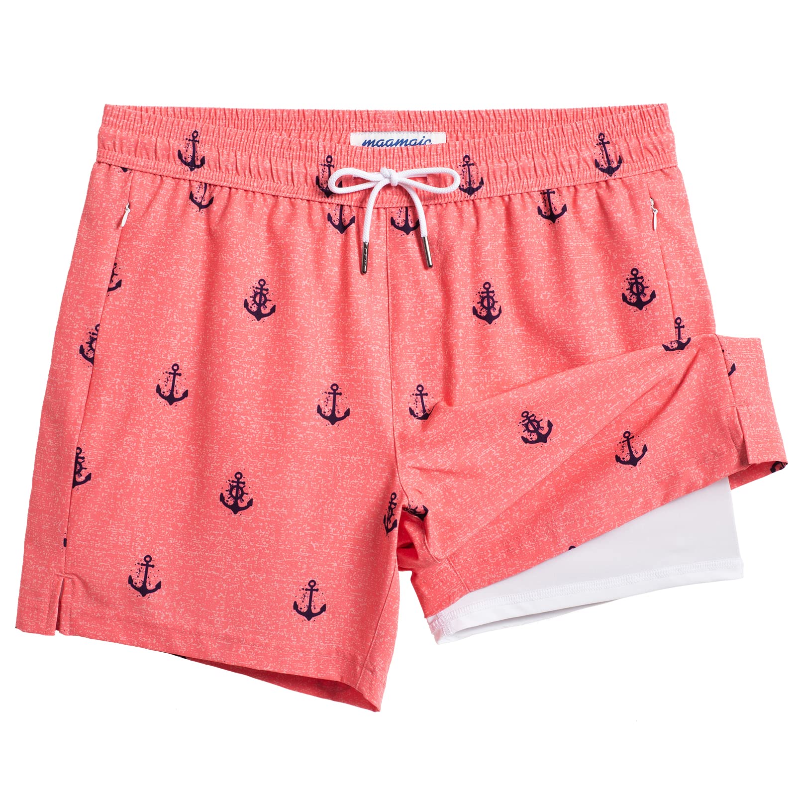 maamgic 5inch Mens Swim Trunks with Compression Liner 2-in-1 Swimming Shorts Stretch Quick Dry with Zipper Pockets