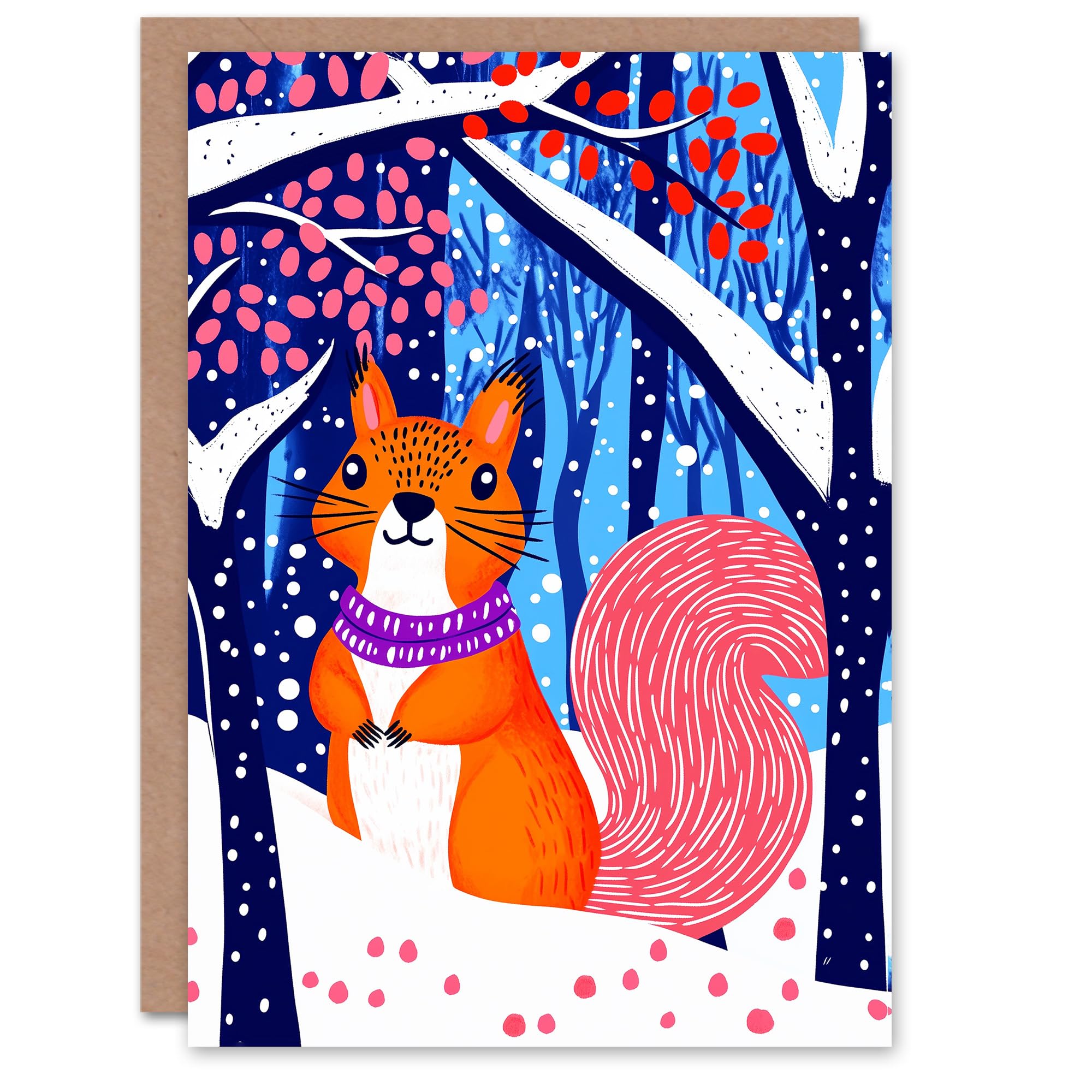 Wee Blue Coo Greeting Card Cute Red Squirrel in Winter Forest Landscape Snow Blank For Him Or Her Art Xmas Christmas Card