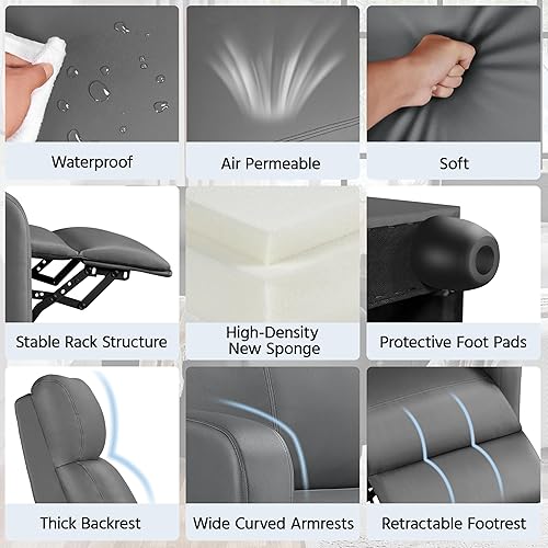 Miniatura 15 de Yaheetech - Sillón reclinable, moderno sofá reclinable individual, asientos de cine en casa Negro -,Beige,Marrón,Gris,Beige Bronceado,Azul,Rojo