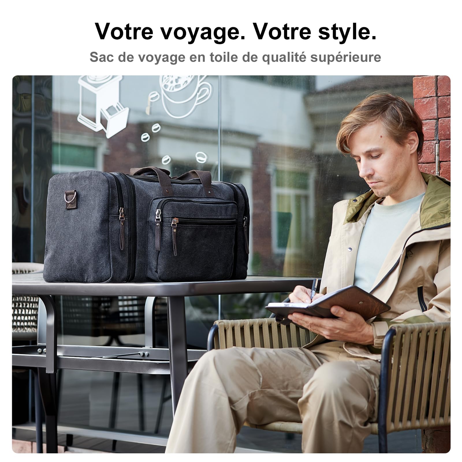 EKOROMIER Grand Sac de Voyage en Toile 70L pour Homme – Sac Weekend Extensible – Bagage Grande Capacité pour Vacances, Sport et Longs Séjours