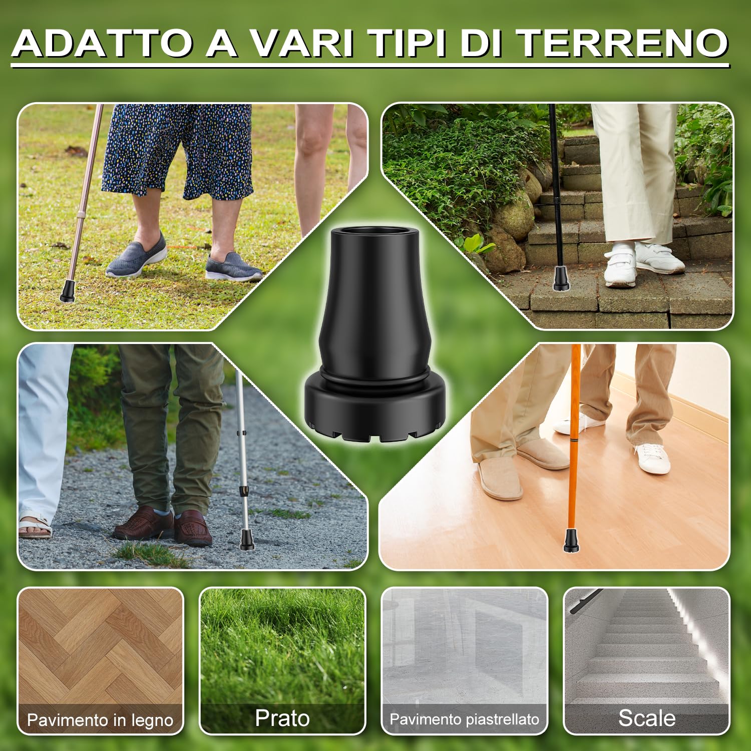 supregear 19 mm Punte, Tappi per Piedi Antiscivolo Neri Ad Assorbimento D'urto, Resistenti, in Gomma Sostitutiva con Inserto Metallico Rinforzato per Passeggio E Bastoni Da Passeggio, 6 pcs