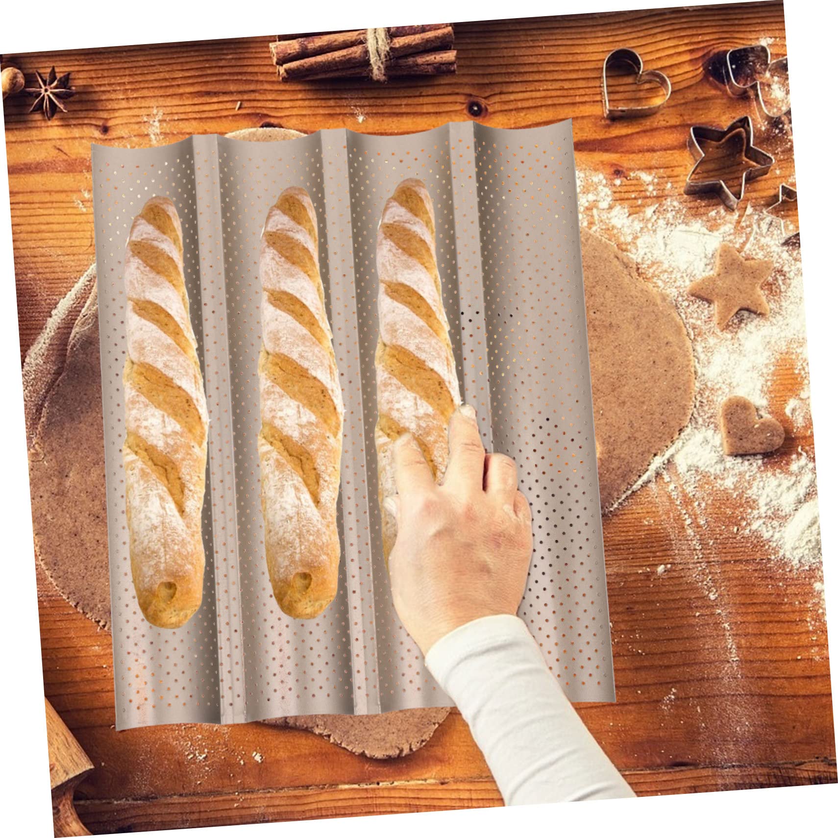 Französische Baguette Backform mit Vier Rillen, Kohlenstoffstahl, Gold