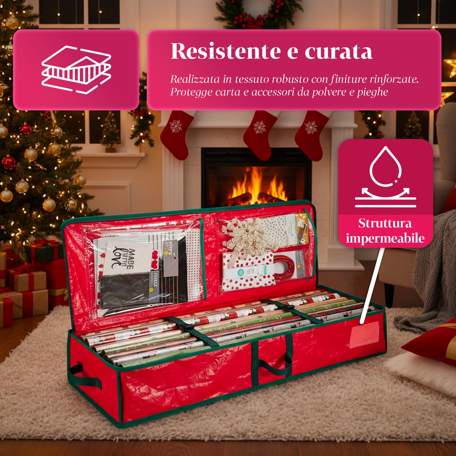 Avilia – Organizer per Addobbi Natalizi in Tessuto Oxford con Zip Robusta e Manici Rinforzati, Perfetto per Conservare Decorazioni Natalizie e Luci, Design Salvaspazio e Facile da Riporre