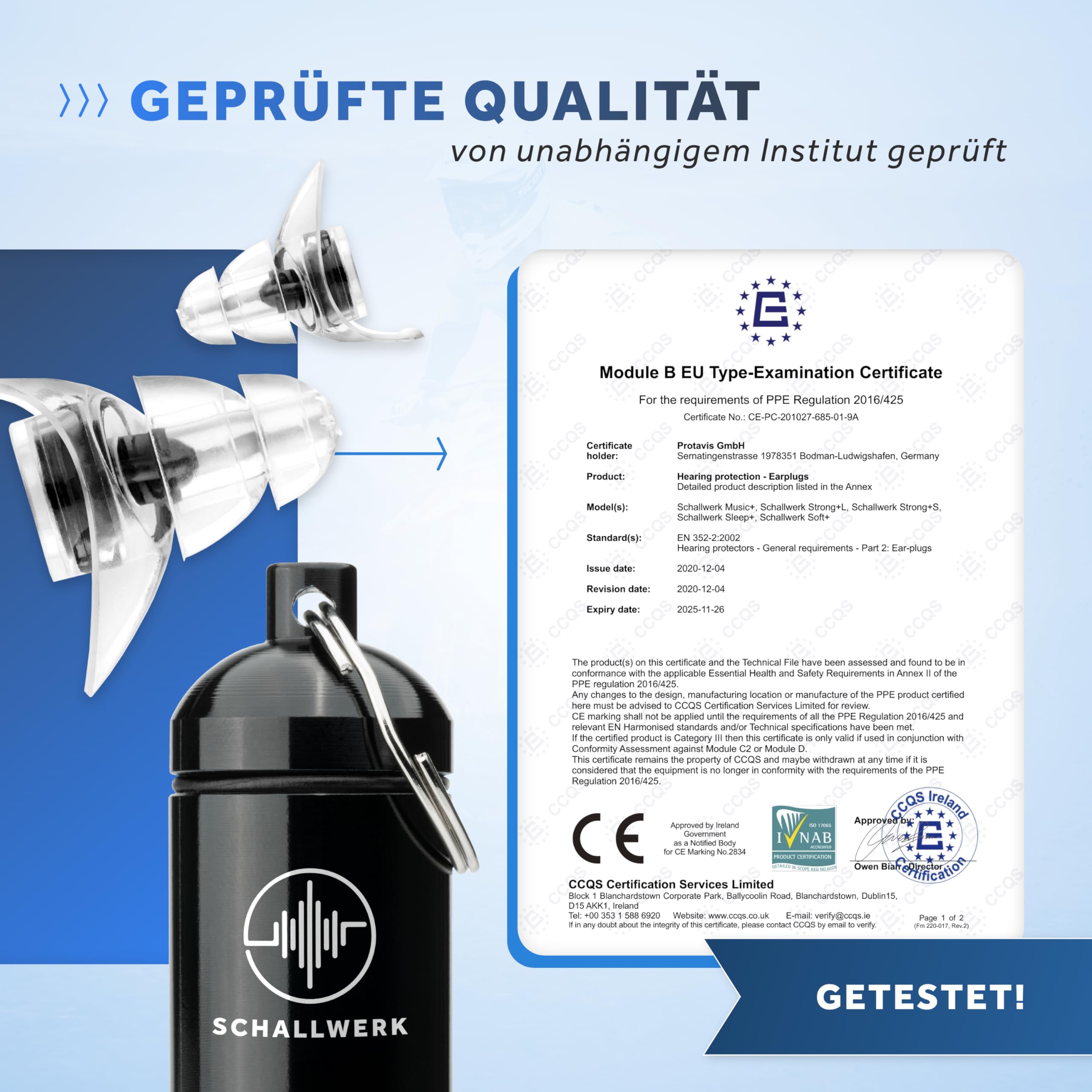 Schallwerk ® Strong+ | unauffällige Gehörschutz Ohrstöpsel – dämpfen Lärm & erhalten Tonqualität – Ohrenstöpsel transparent - Earplugs geeignet für Musik, Festival, Arbeit & Lernen