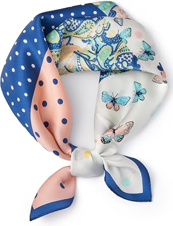 100% Mulberry Silk Scarf for Women, Small Square Satin Scarf for Neck Head Hair Handbag 21"x21"