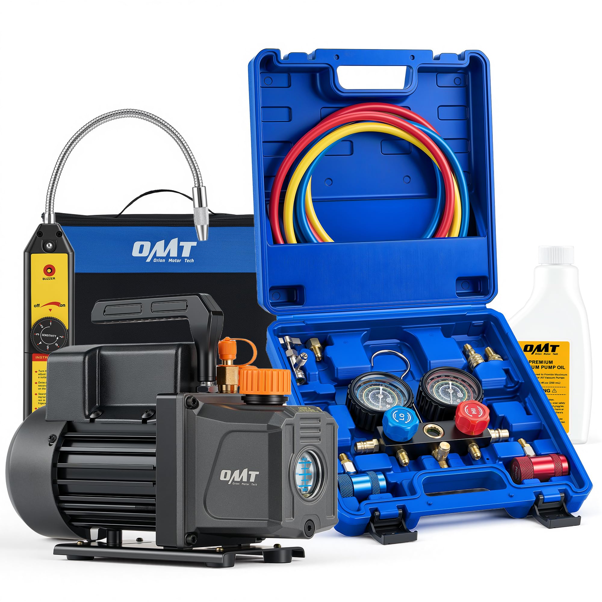 Photo 1 of OMT 4 CFM AC Vacuum Pump and Gauge Set for R454B R1234yf R32 R410a
