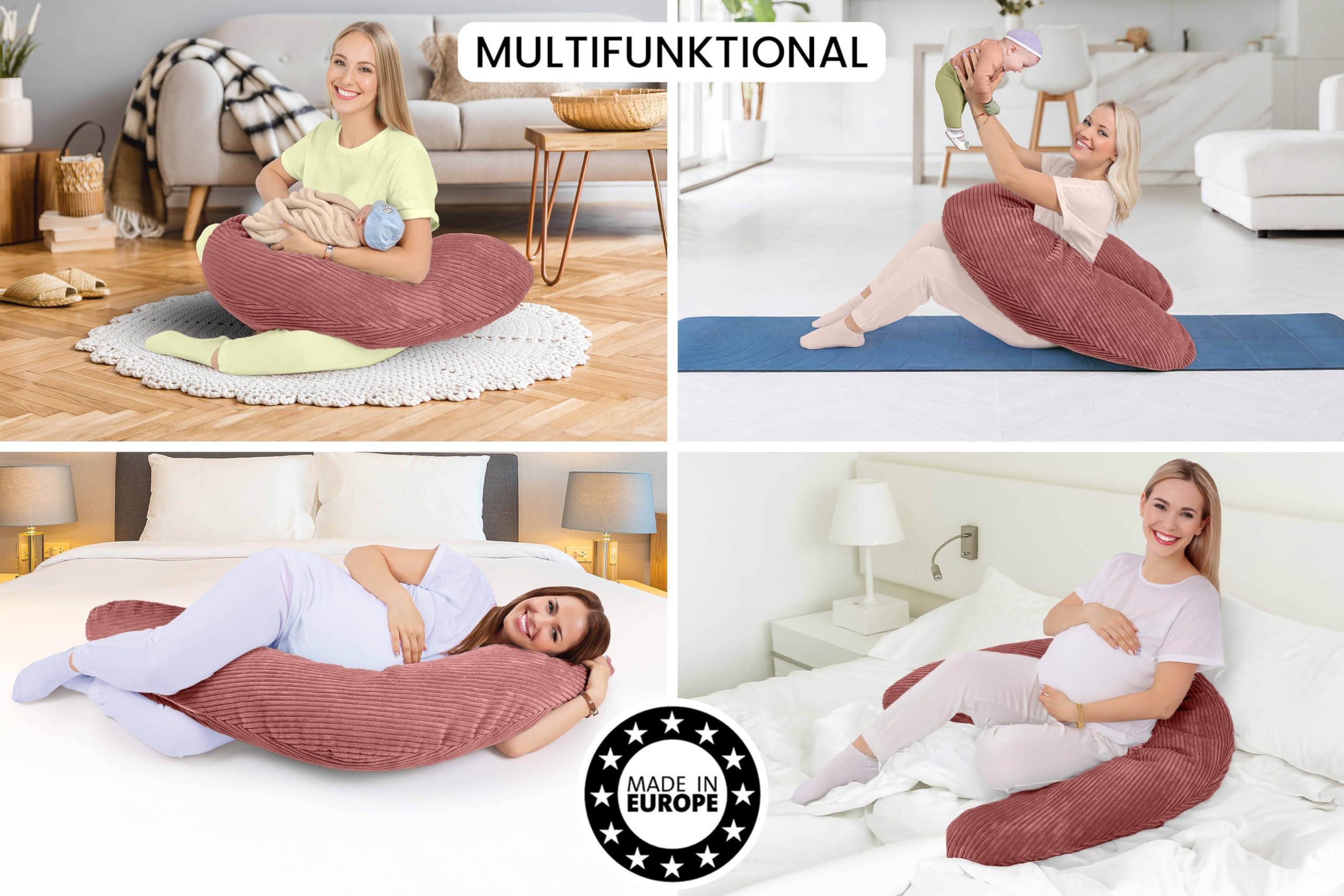Amilian Coussin d'allaitement XXL 170 cm, coussin de grossesse pour dormir sur le côté, pour grossesse et allaitement, coussin de positionnement avec rembourrage et housse amovible - Herzschimmer