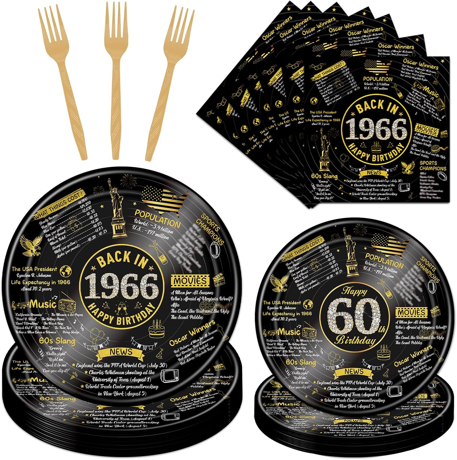 Rock and Roll Party Decorations, 96PCS Rock N Roll Party Decorations Plates Napkins and Forks Disposable Tableware Set, Music Guitar Themed Birthday Baby Shower Decor Supplies, Serve 24