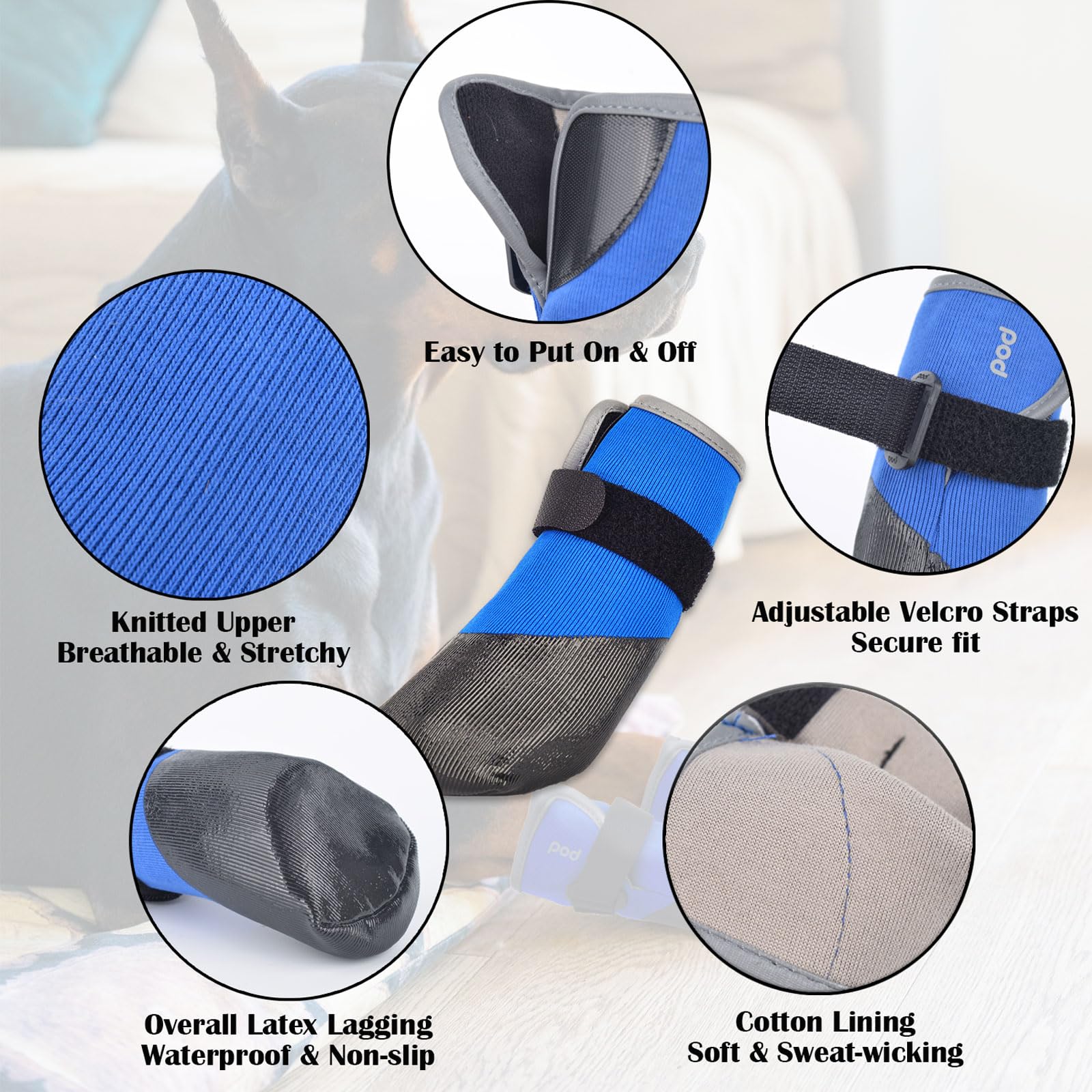 SJJH Dog Shoes Lightweight Dog Boots-Breathable Knitted Paw Protector with Adjustable Strap for Hot Pavement, Rain Walking, Hardwood Floors Anti Slip Reduce Noise, Prevent Licking Paws(Blue,M)
