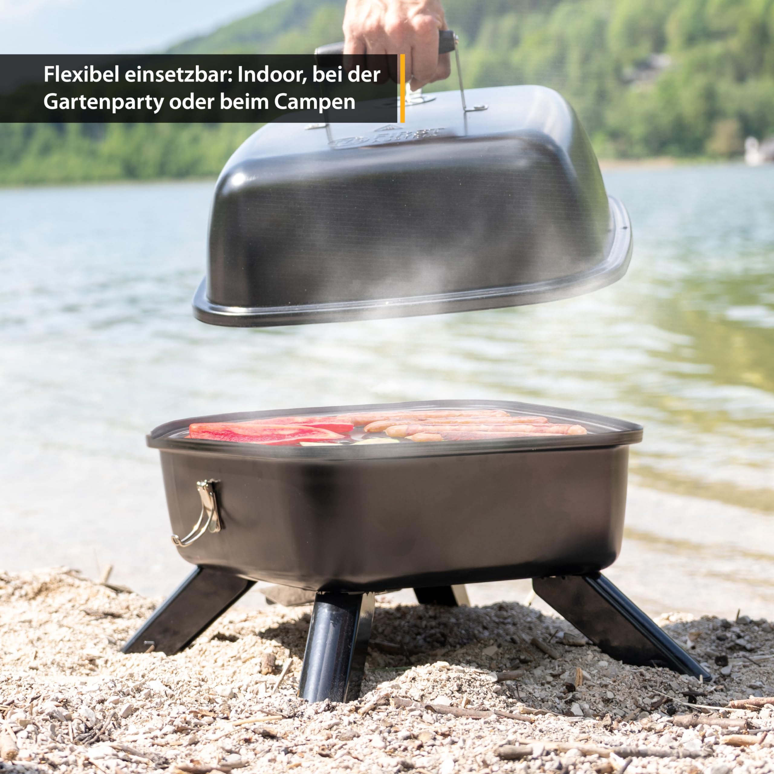TZS First Austria 2in1 Elektrogrill Kugelgrill - extrem stabiler & kompakter BBQ Hybrid Elektrogrill für Balkon | 2000 Watt | Elektrisch oder Holzkohle | einfache Montage & Reinigung
