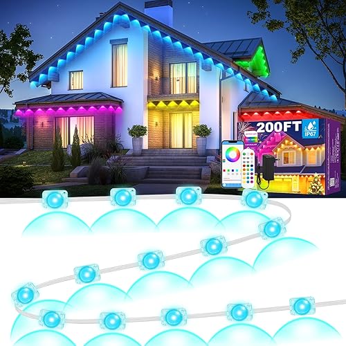 Miniatura 8 de MUCCCUTE Luces Permanentes al Aire Libre para Navidad de 150 pies RGB + IC para Aleros con Aplicación y Control Remoto, Cadena de Luces LED al Aire