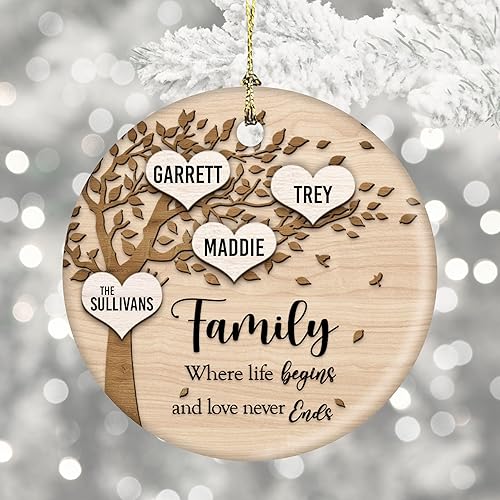 Miniatura 4 de Family Where Life Begins and Never Ends Personalized 3 Inch Ceramic Christmas Ornament With Gift Box (3 Names)