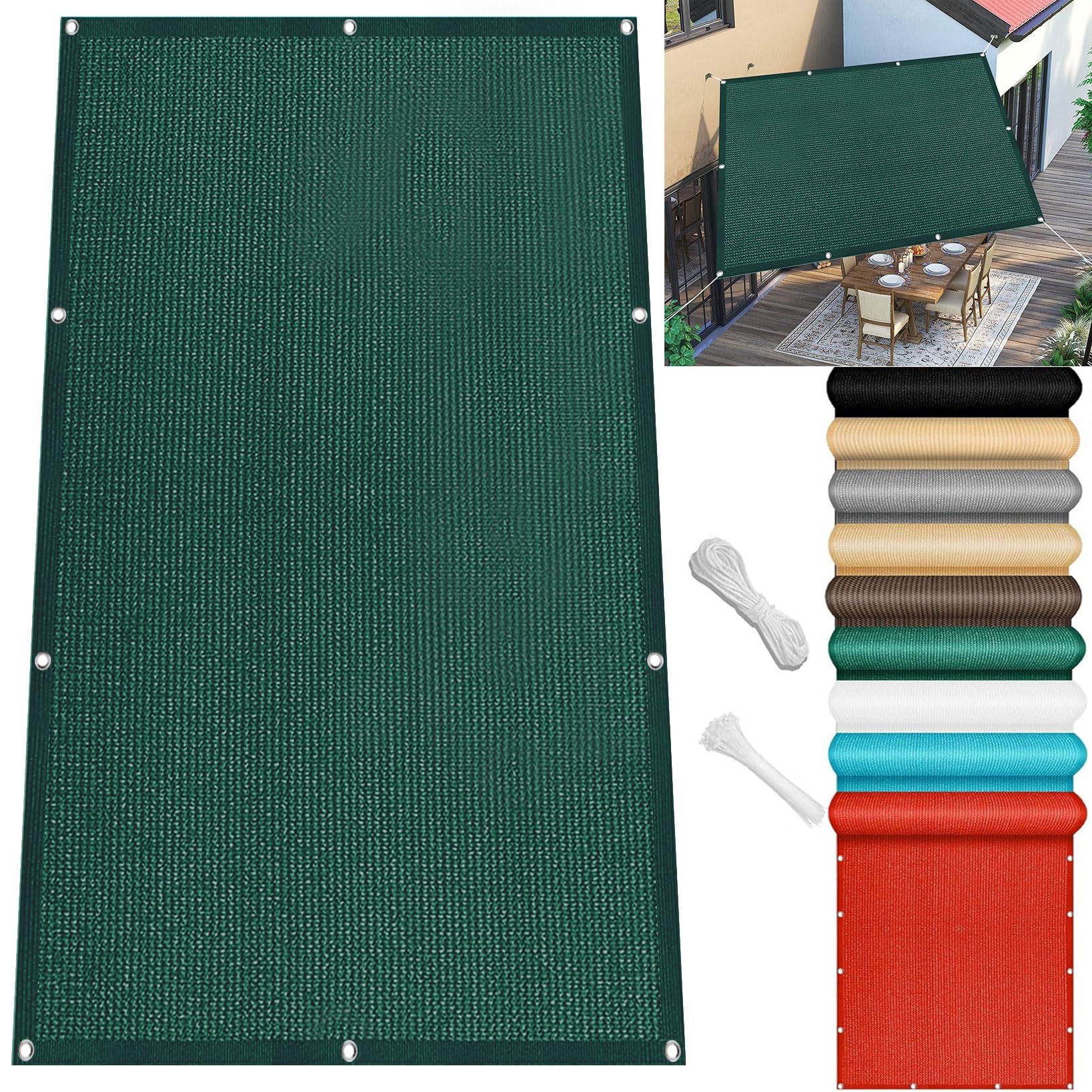 KLGFBDC UV Protection Shade Net 375x550cm 98% Sun Protection Tear Resistant Dark Green Ideal for Camping Swimming Pools Kennels Includes Mounting Ropes Sold by the Metre