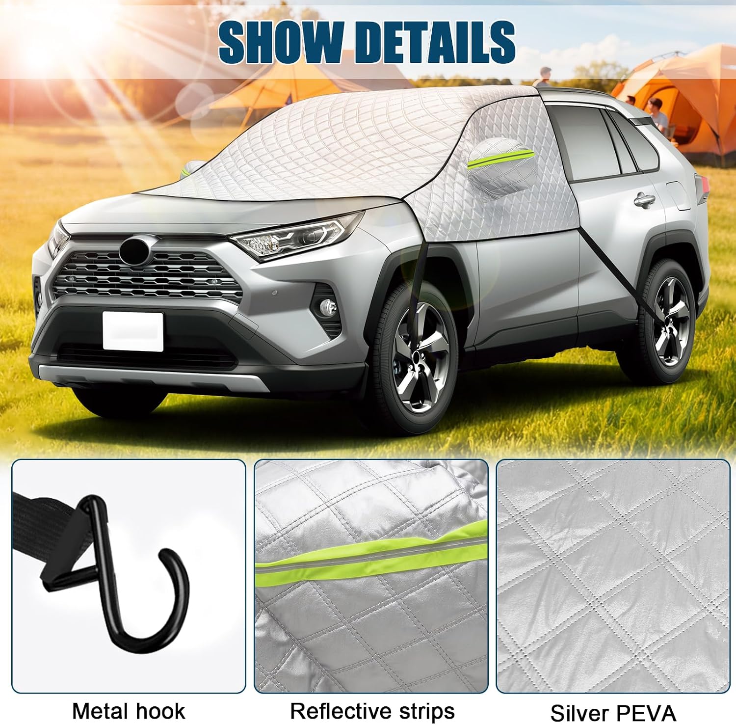 Car Front Windshield Cover Compatible with Toyota RAV4, Silver Windscreen Sunshade, Blocks UV Rays, Weatherproof Windshield Wrap Cover, Keeps Your Vehicle Cooler
