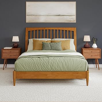AFI, Orleans Queen Solid Wood Low Profile Sleigh Platform Bed, Light Toffee