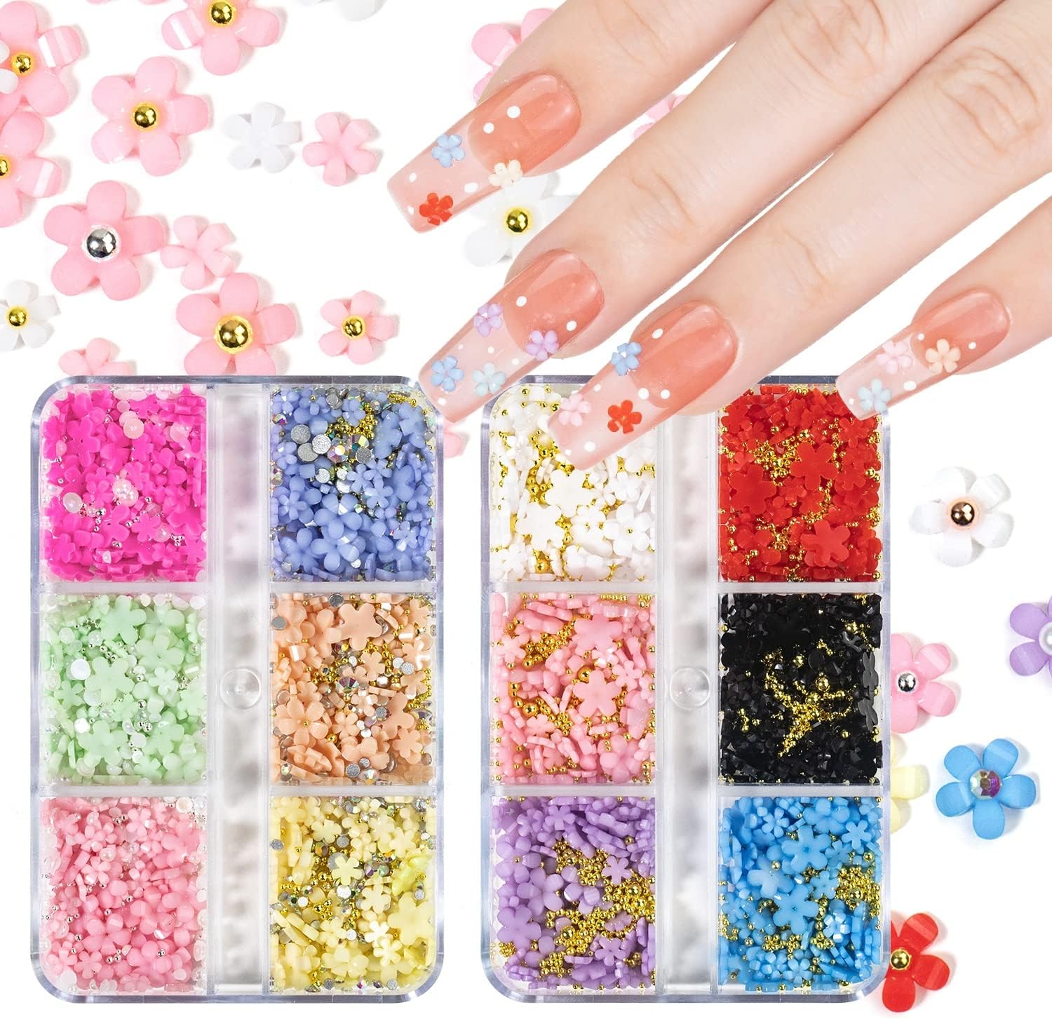 Nail Charms Five-petalflower Flower Color Nail Decorations Acrylic Flower Golden Color Mixed Steel Bead Accessory Rhinestone - (Style A, Color: Amy Green)